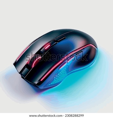 Gamer computer mouse isolated on white background. Black computer mouse wireless with backlight. Gaming mouse for computer black color illustration.