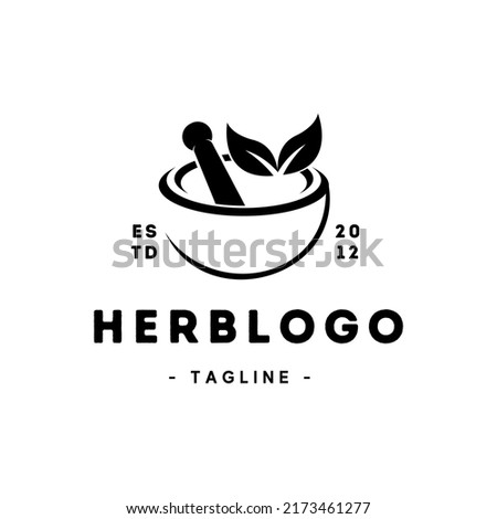 minimalist natural herb line art badge logo template vector illustration design. simple mortar pestle leaf bowl alternative medicine pharmacy emblem logo concept