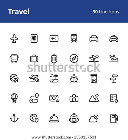 Travel Icon Set with line style. Pixel perfect icons based on 32 x 32 px grids.