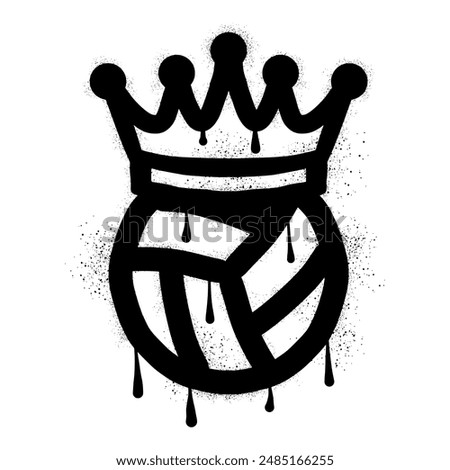 Volleyball and crown with black spray paint graffiti style