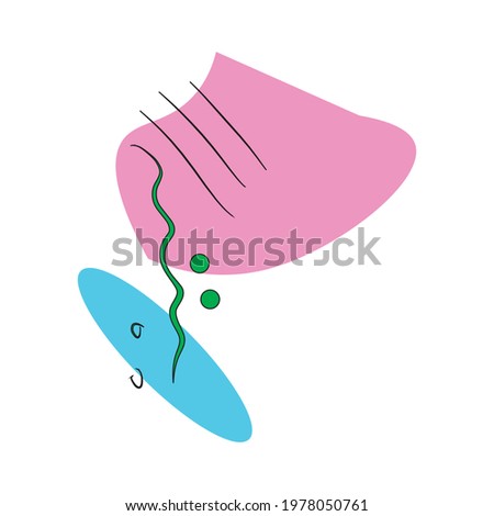 Background abstraction with lines and dots wavy line circles.Colored spots pink and blue.Picasso style for a banner cover clothes page.Line style oval spots are parallel.Flora green.Vector.