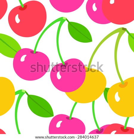 Vector cherry pattern.  Fruit seamless pattern. Food fruit background