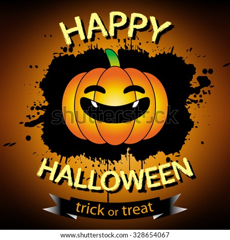 happy halloween pumpkin trick or treat orange greeting card illustration