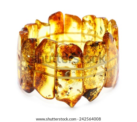 Baltic amber bracelet isolated on white