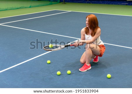 Similar – Image, Stock Photo Aged tennis player bouncing ball on racket