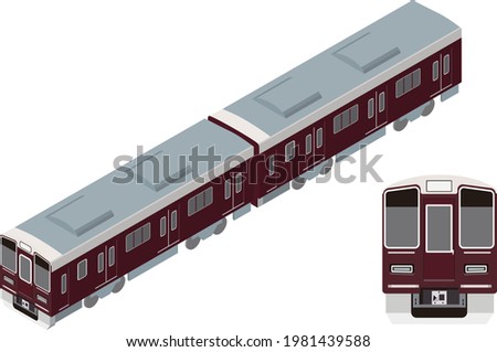 Vector illustration of brown train isometric and front flat design