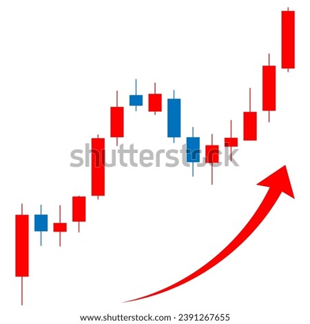 Chart of an ascending candlestick. Material illustration of investment and asset building.