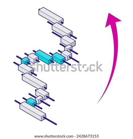 Isometric ascending chart. Investment, forex material. Investment, forex infographic material. Simple illustration with main lines.