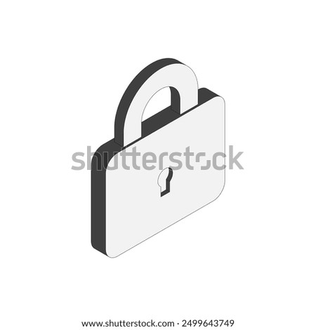 Padlock, key icon. Isometric monochrome illustration with main lines. Right side method.