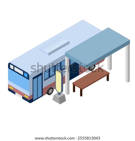 Isometric illustration of a bus stopping at a bus stop. No main line. Vector material for infographics.