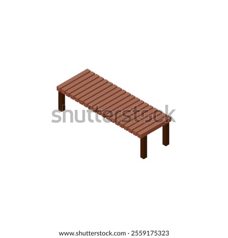 Illustration of a wood bench. Isometric and iconic material. No main line, right side method.