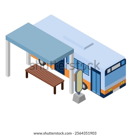 Isometric illustration of a bus stopping at a bus stop. No main line. Vector material for infographic. Right side method.