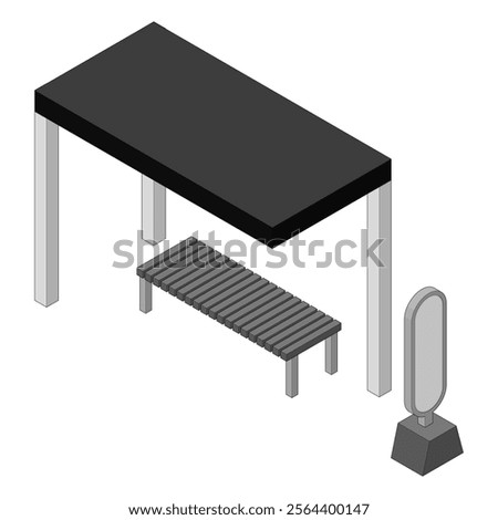 Illustration of isometric bus stop. Monochrome, icon material for infographics. Right side method.