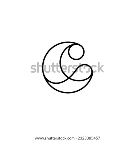 Letter C and waves simple line art logo design