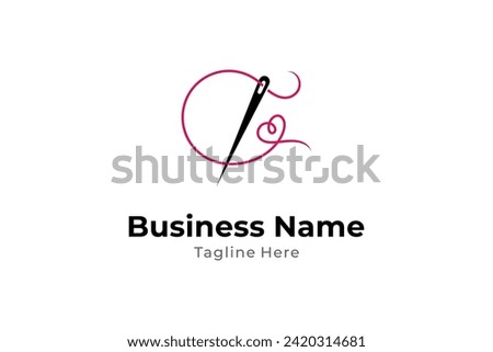 sewing needle logo with love thread combination in flat design style