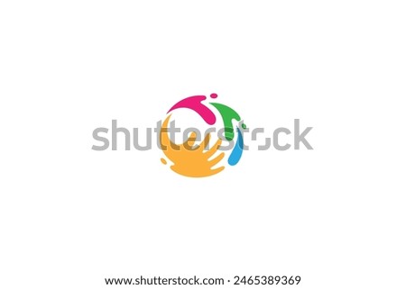 hand care logo with splash in colorful vector design style