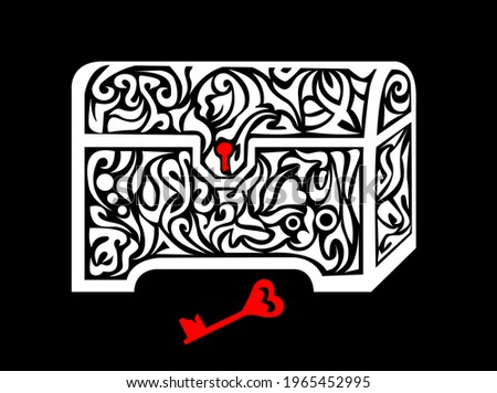 Ancient treasure box with lock isolated on black background - vector illustration