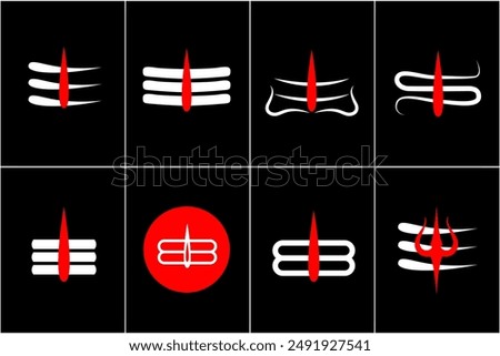 Set of Lord Shiva's Red tilak with white stripes isolated on Black background - vector illustration