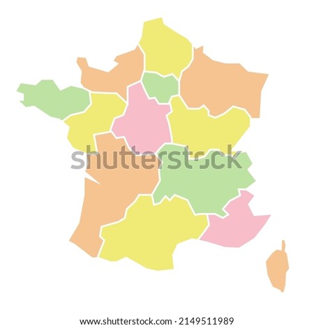 France political map. Low detailed. Solid simple style. Pastel colours. Administrative regions division. Vector editable Foto d'archivio © 
