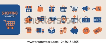 Shopping and payment two-tone icon set