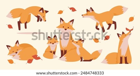 Adorable Fox Family: Cute Parent and Child Foxes Illustration Set