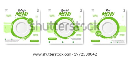Food social media post template. vector illustration with plate. Set of Editable square banner template design for food post. Suitable for Social Media Post restaurant and culinary. for post, web, ad.