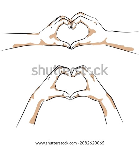 Couple sketch making heart shape by hand - vector illustration