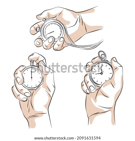 hand sketch holding a stopwatch - vector illustration