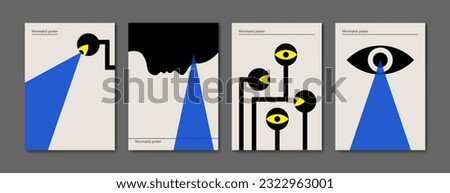 A set of minimalist posters on the theme of security camera, surveillance. Vector illustration.