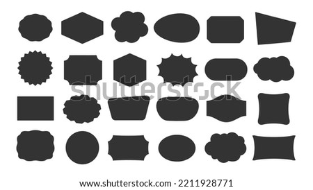 Abstract black geometric shape silhouette icon set. Outline blank frame templates, speech bubbles, badges, price tags, sticker, think cloud