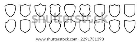 Black Shield frame set. Collection of shield signs vector template. Empty outline icons. Logo design set, flat style vector illustration