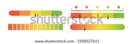 Customer satisfaction level meter. Colored speedometer set. Good and Bad meter scale. Collection of indicator level icons. Vector illustration