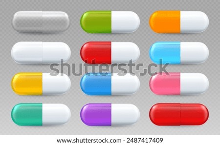 Vector 3d realistic medical pill icon set. Medical capsules, vitamins for healthcare EPS 10