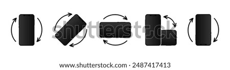 Phone rotate icon set isolated on white background. Mobile screen rotation. Horizontal or vertical smartphone rotation icons