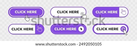 Click Here button with pointer clicking. Web button set. Click button icon. Vector EPS 10