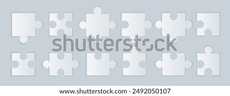 Puzzle piece element collection. Set of game puzzle. White puzzle shapes set. Vector EPS 10