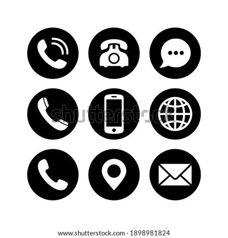 Contact page icon set. Contact us icon. Communication icon pack