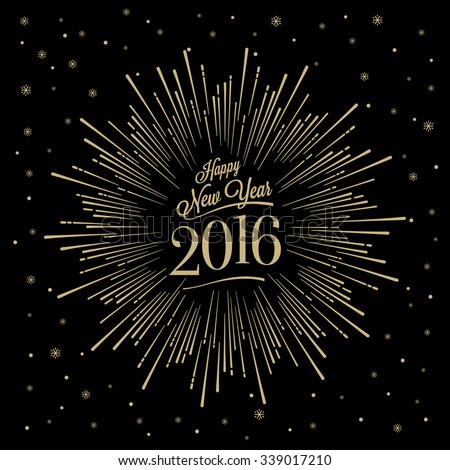 Happy New Year Card with Starburst. Vector illustration.