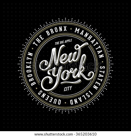 Vintage hipster frame with lettering 'New York City, Brooklyn, Manhattan, Queens, Bronx, Staten Island' for your poster, badge, t-shirt apparel print. Vector Illustration.