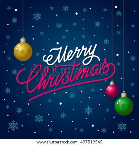 Merry Christmas Lettering Design. Handwritten Outline Calligraphy. Greeting Card. Vector