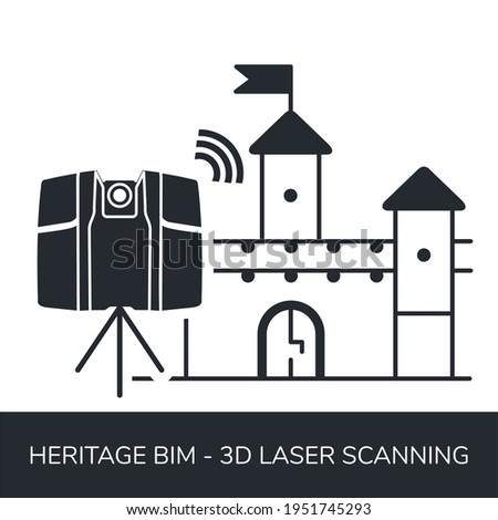 3D laser scanning castle, Trimble scanner icon, heritage BIM