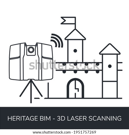 3D laser scanning white castle, Trimble scanner icon, heritage BIM