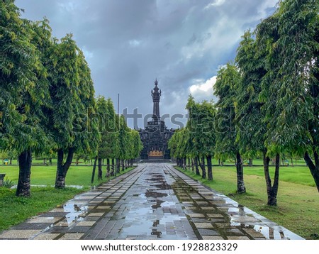 Lines of trees lined up neatly towards the bell-shaped monument. It is called the 'Bajra Sandhi' Monument. Stok fotoğraf © 