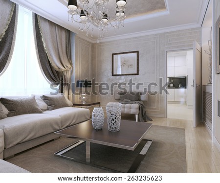 Living room art deco and classic style. 3D render