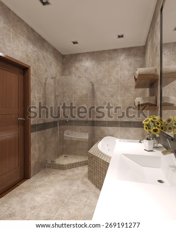 High-tech bathroom interior. 3d render