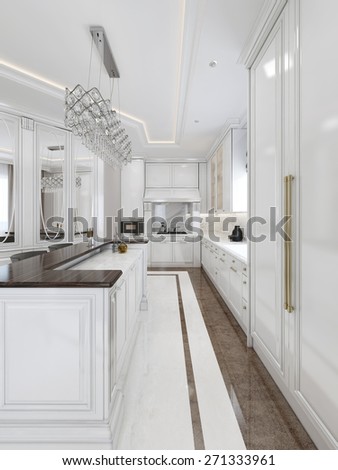 Luxury kitchen in classic style. 3d render