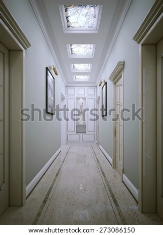 Corridor neoclassic style. 3d render