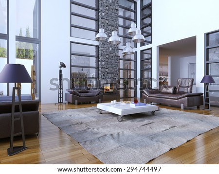 Multi-level living room trend. 3D render