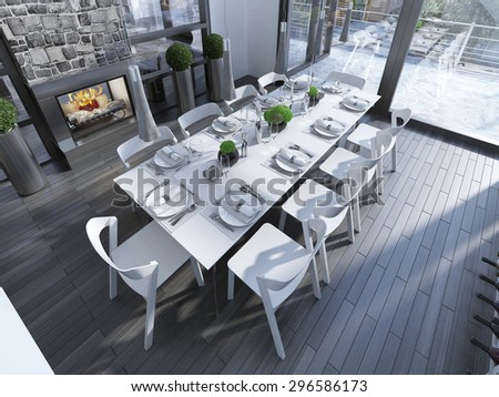 Loft dining with white furniture