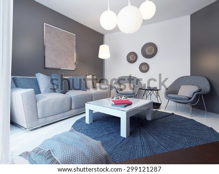 Cozy lounge room minimalist style. 3D render